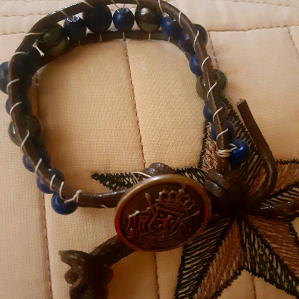Handmade leather wrap beaded bracelet
